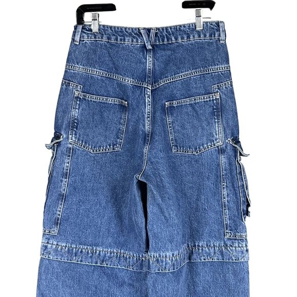 Zara Womens 6 Baggy Hi Rise Wide Leg Utility Multi Pocket Cargo Blue Denim - Picture 10 of 16
